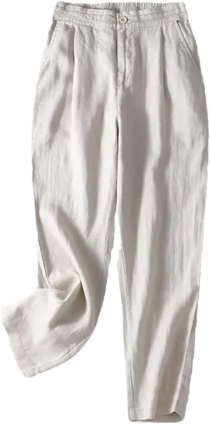 Hndudnff Woman Solid with Pocket Pants Elastic Waist Harem Pants Loose Casual Office Trousers