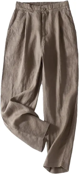 Hndudnff Woman Solid with Pocket Pants Elastic Waist Harem Pants Loose Casual Office Trousers