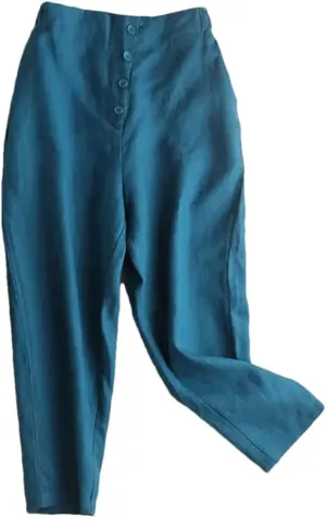 Hndudnff Women Button Solid Ankle-Length Pants Casual Elastic Waist Harem Pant Office Work Pants