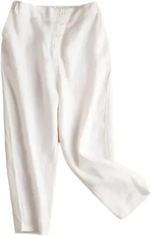 Hndudnff Women Button Solid Ankle-Length Pants Casual Elastic Waist Harem Pant Office Work Pants
