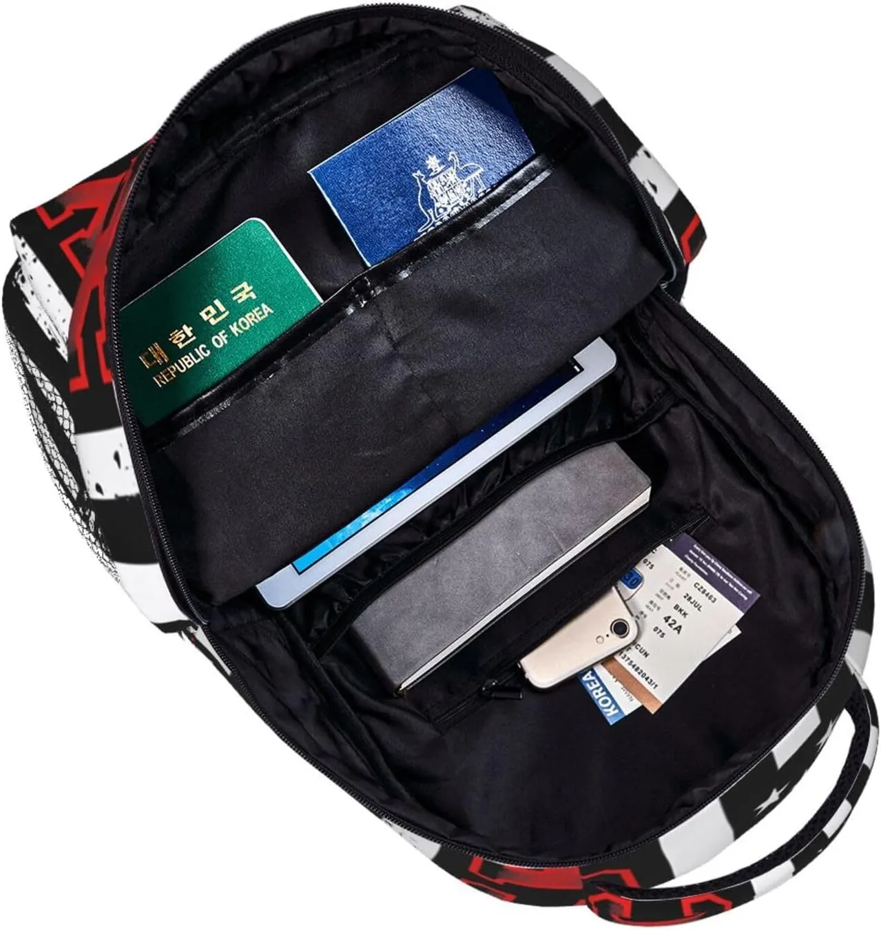 Hockey Stick American Flag Backpack Casual Pack Bag Laptop Backpack With Side Pocket Front Zipper Pocket Bookpack Travel Daypack Picnic Rucksack