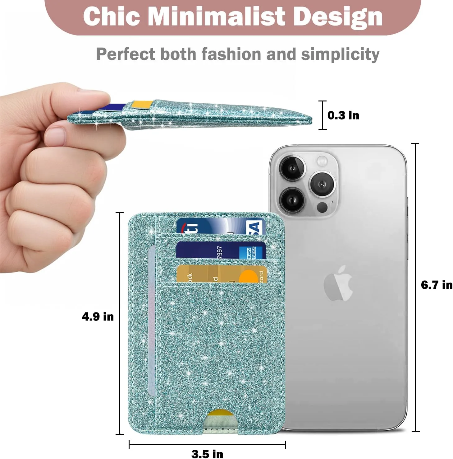 HOTCOOL Card Holder Wallet Front Pocket Minimalist Travel Cute Funny Thin Leather With RFID Blocking Small Credit Card Holder Wallet for Men & Women Girls Organizer Gifts, Glitter Blue