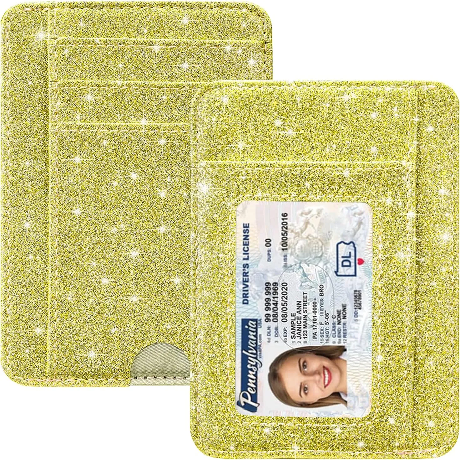 HOTCOOL Card Holder Wallet Front Pocket Minimalist Travel Cute Funny Thin Leather With RFID Blocking Small Credit Card Holder Wallet for Men & Women Girls Organizer Gifts, Glitter Gold
