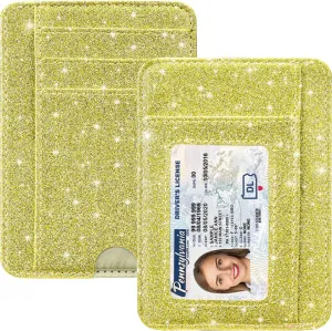 HOTCOOL Card Holder Wallet Front Pocket Minimalist Travel Cute Funny Thin Leather With RFID Blocking Small Credit Card Holder Wallet for Men & Women Girls Organizer Gifts, Glitter Gold