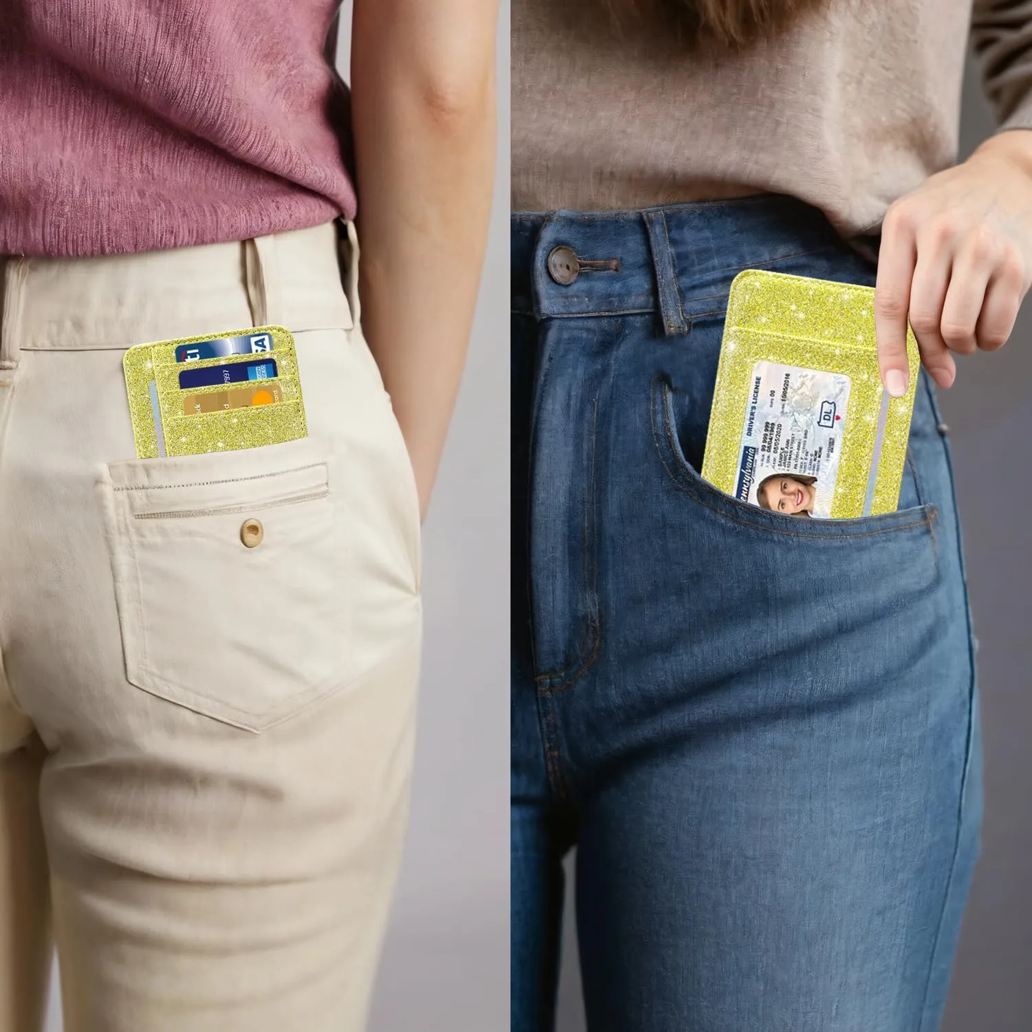 HOTCOOL Card Holder Wallet Front Pocket Minimalist Travel Cute Funny Thin Leather With RFID Blocking Small Credit Card Holder Wallet for Men & Women Girls Organizer Gifts, Glitter Gold
