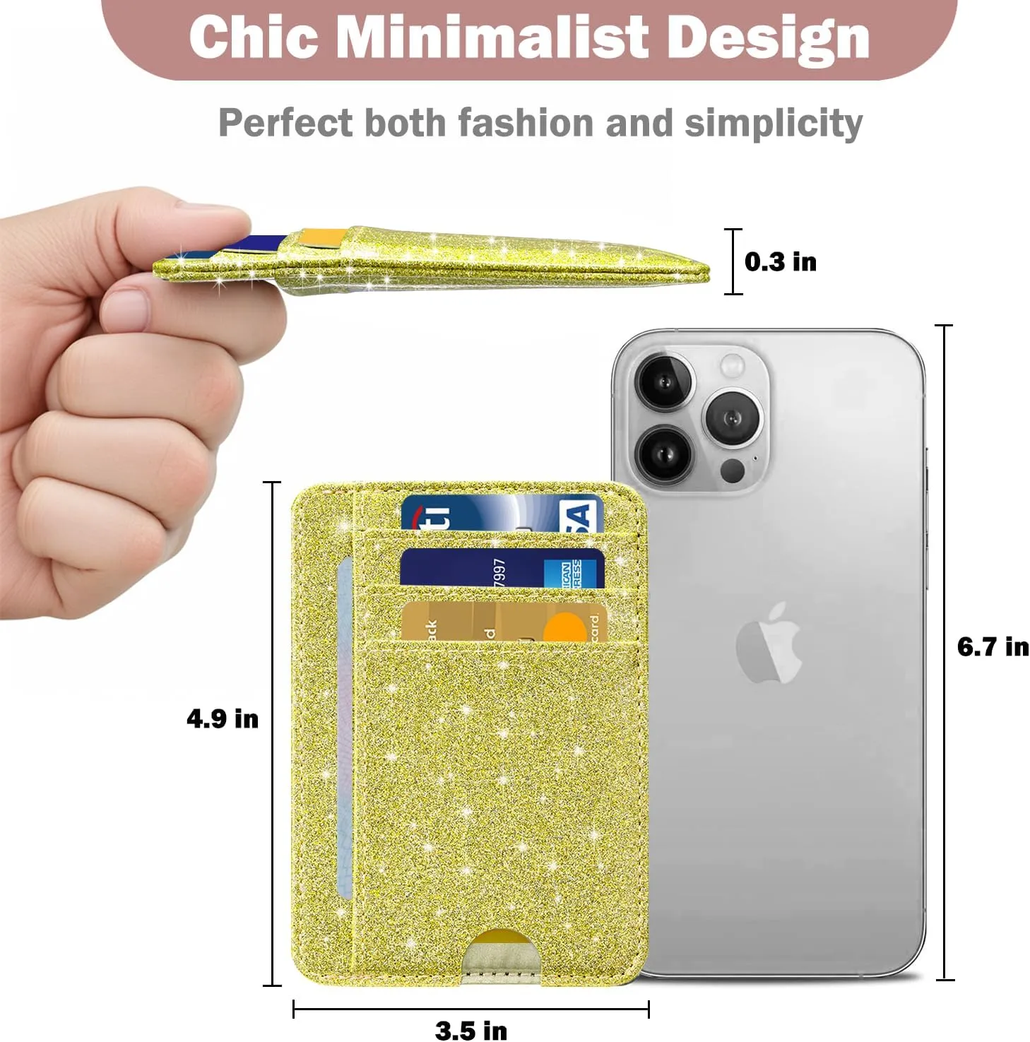 HOTCOOL Card Holder Wallet Front Pocket Minimalist Travel Cute Funny Thin Leather With RFID Blocking Small Credit Card Holder Wallet for Men & Women Girls Organizer Gifts, Glitter Gold