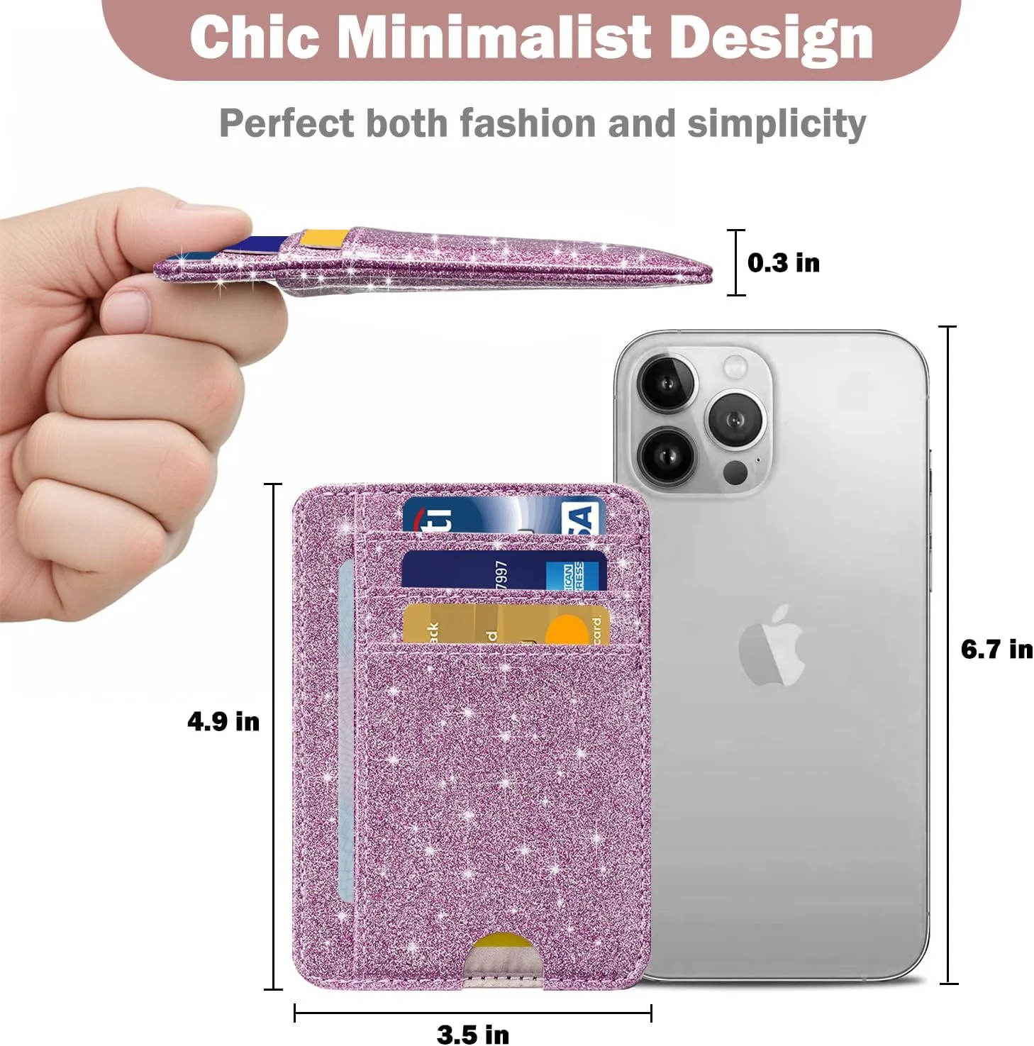 HOTCOOL Card Holder Wallet Front Pocket Minimalist Travel Cute Funny Thin Leather With RFID Blocking Small Credit Card Holder Wallet for Men & Women Girls Organizer Gifts, Glitter Purple
