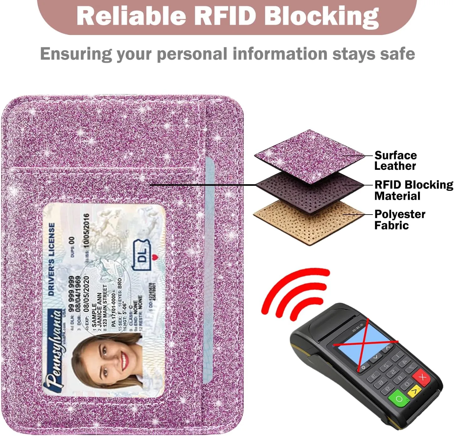HOTCOOL Card Holder Wallet Front Pocket Minimalist Travel Cute Funny Thin Leather With RFID Blocking Small Credit Card Holder Wallet for Men & Women Girls Organizer Gifts, Glitter Purple