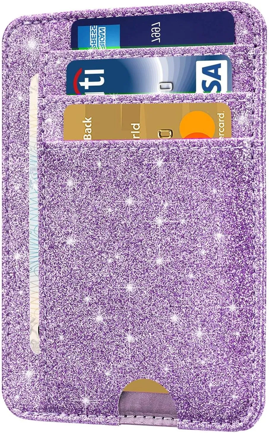 HOTCOOL Card Holder Wallet Front Pocket Minimalist Travel Cute Funny Thin Leather With RFID Blocking Small Credit Card Holder Wallet for Men & Women Girls Organizer Gifts, Glitter Purple