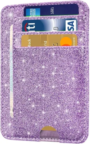 HOTCOOL Card Holder Wallet Front Pocket Minimalist Travel Cute Funny Thin Leather With RFID Blocking Small Credit Card Holder Wallet for Men & Women Girls Organizer Gifts, Glitter Purple
