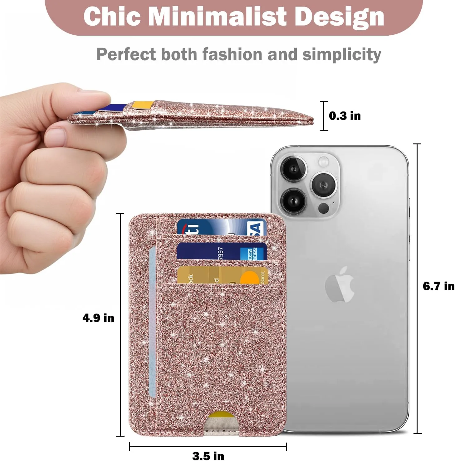 HOTCOOL Card Holder Wallet Front Pocket Minimalist Travel Cute Funny Thin Leather With RFID Blocking Small Credit Card Holder Wallet for Men & Women Girls Organizer Gifts, Glitter Rose