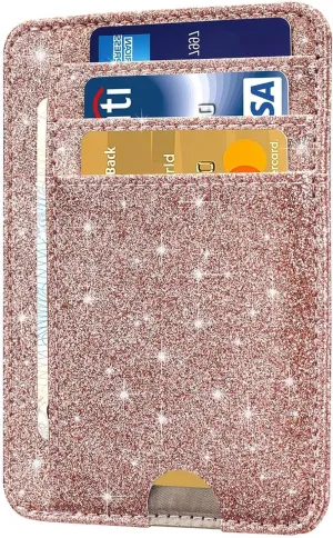 HOTCOOL Card Holder Wallet Front Pocket Minimalist Travel Cute Funny Thin Leather With RFID Blocking Small Credit Card Holder Wallet for Men & Women Girls Organizer Gifts, Glitter Rose