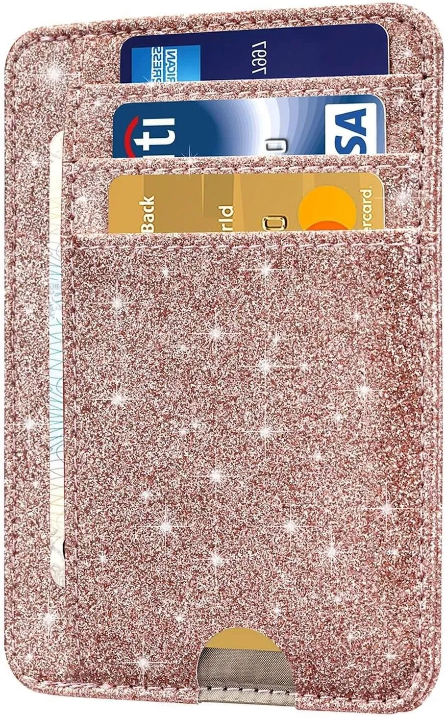 HOTCOOL Card Holder Wallet Front Pocket Minimalist Travel Cute Funny Thin Leather With RFID Blocking Small Credit Card Holder Wallet for Men & Women Girls Organizer Gifts, Glitter Rose
