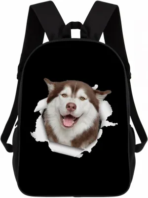 Husky Backpack Daypack Lovely Dog Print Bookbag Laptop Bag For Work Travel Hiking 17 Inch Black Lightweight Style 1