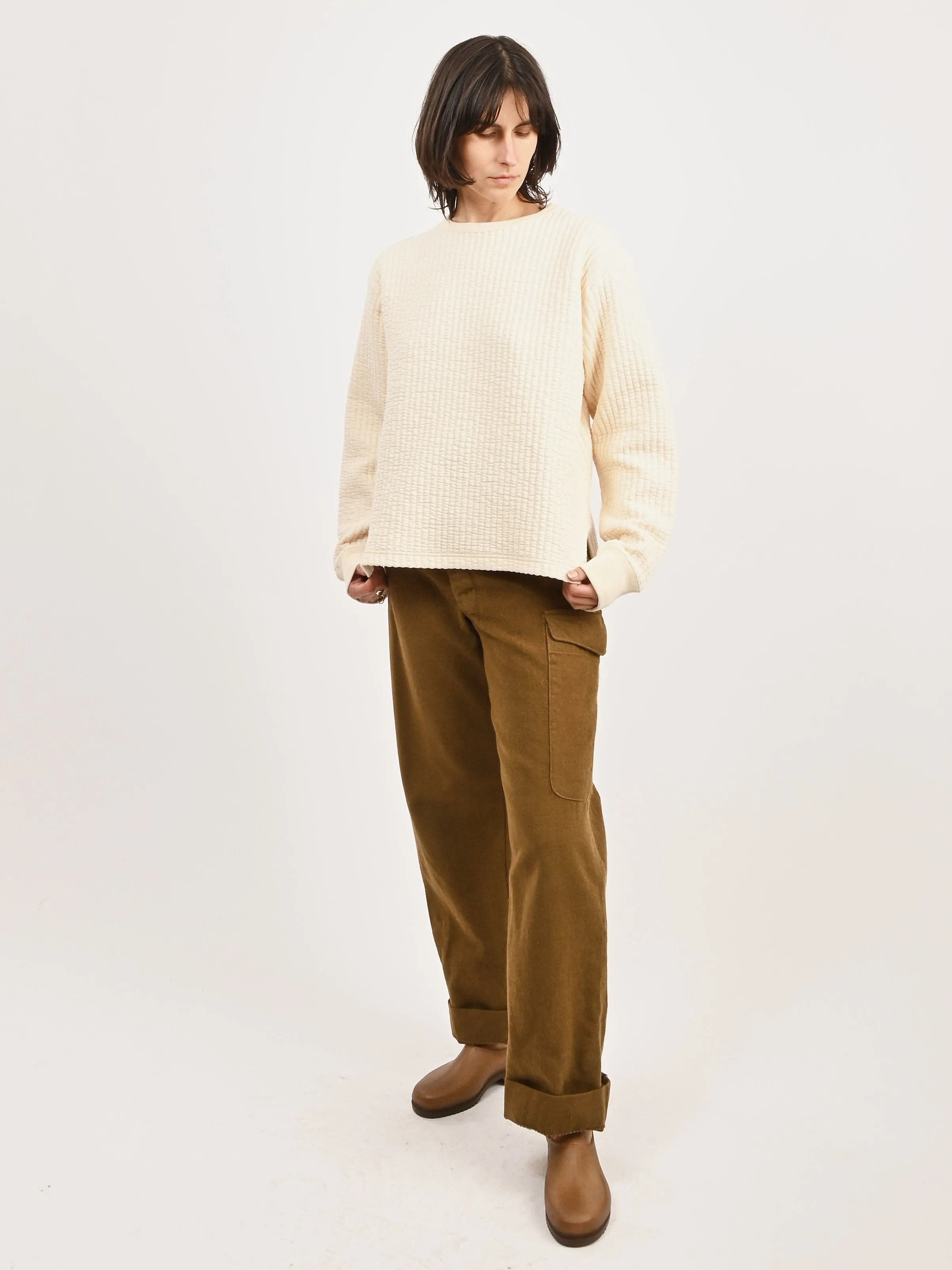 Ivory Quilted Crewneck Top