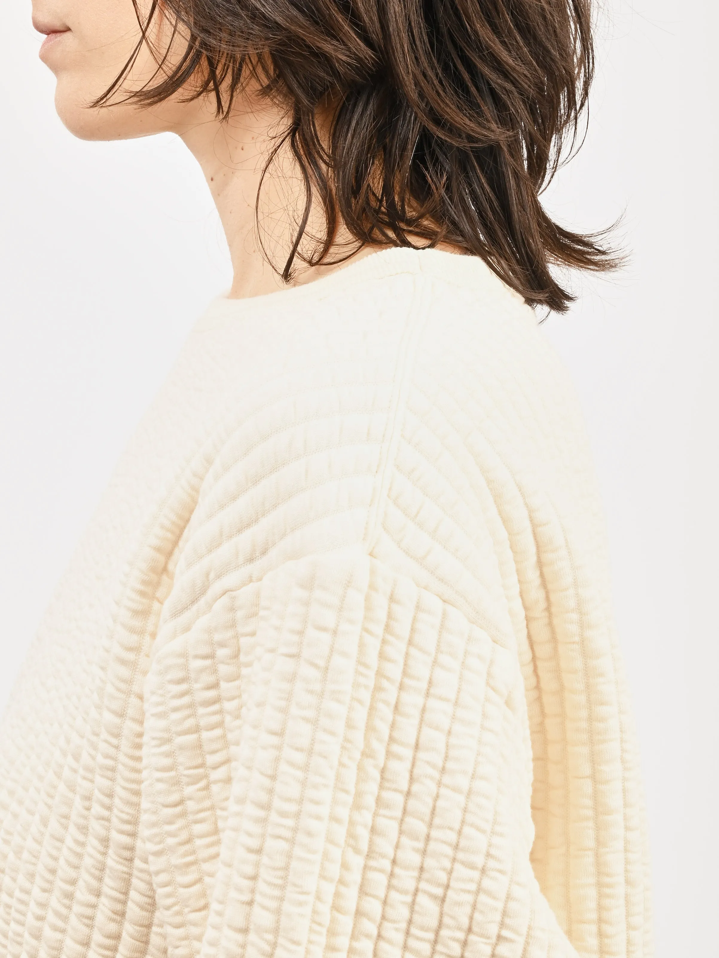 Ivory Quilted Crewneck Top