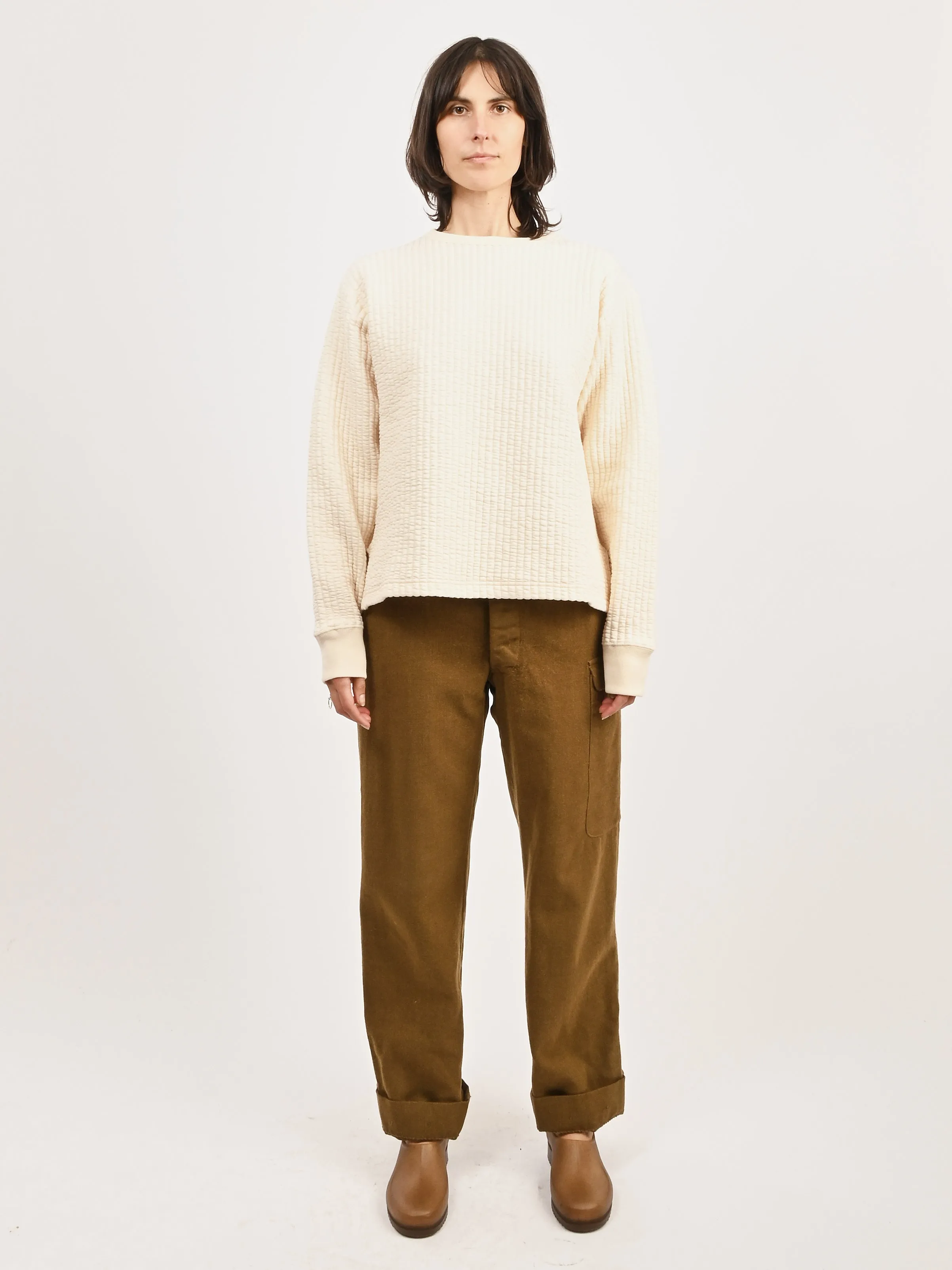 Ivory Quilted Crewneck Top