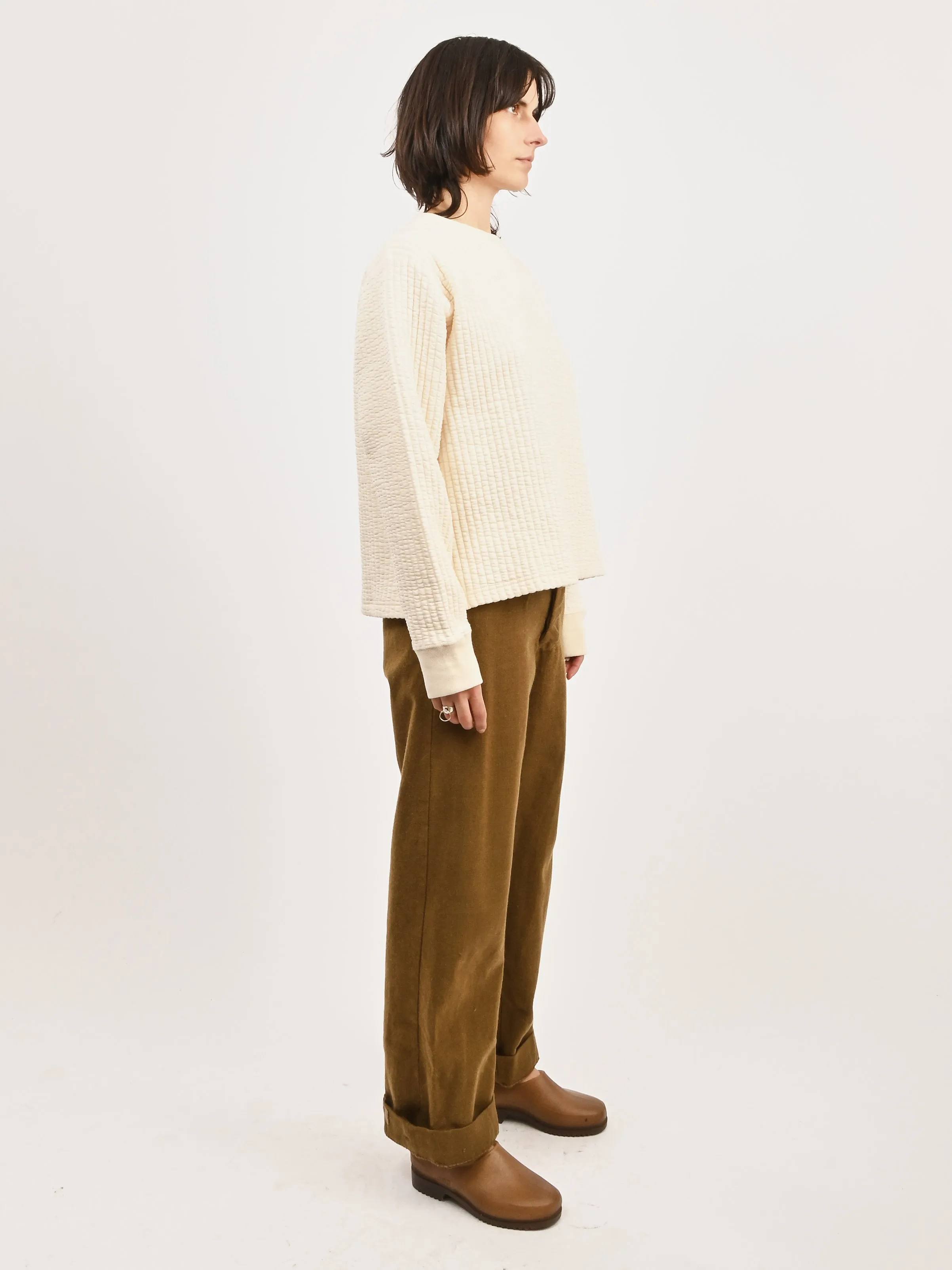 Ivory Quilted Crewneck Top