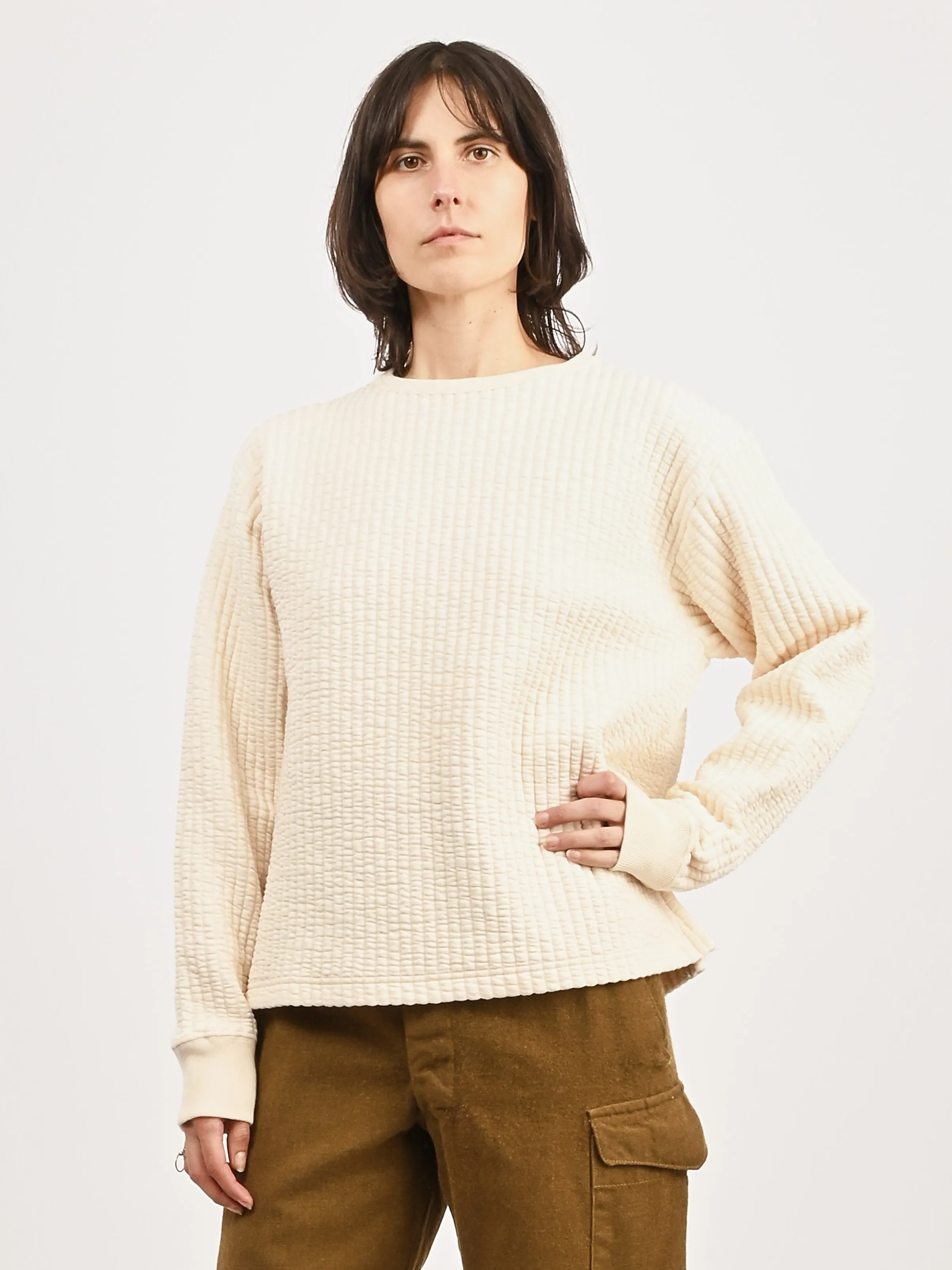 Ivory Quilted Crewneck Top