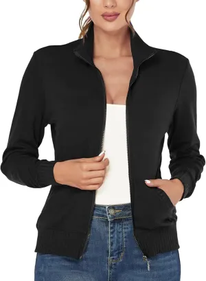 J.Corrine Women's Zip up Sweatshirts Jacket Stand Collar Long Sleeve Running Track Jacket with Pockets