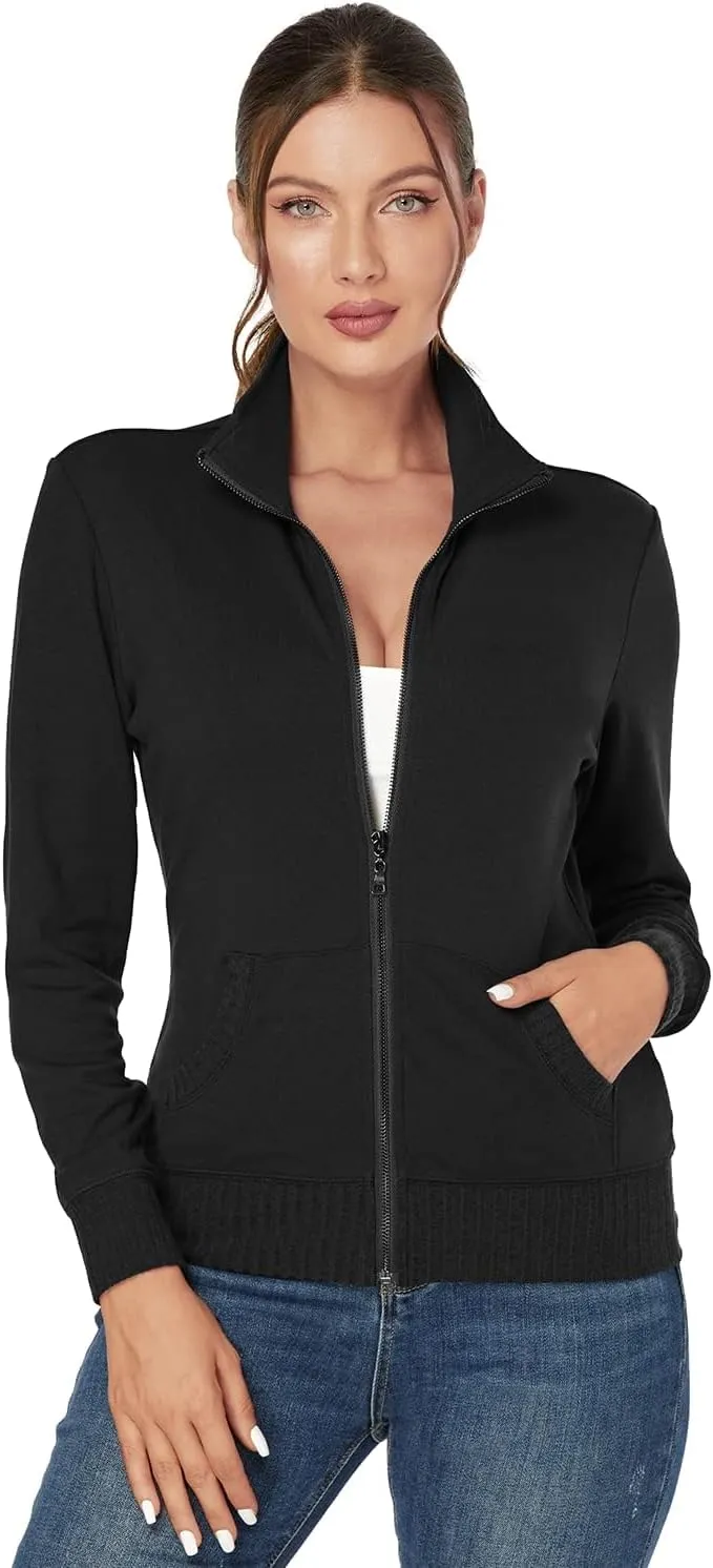 J.Corrine Women's Zip up Sweatshirts Jacket Stand Collar Long Sleeve Running Track Jacket with Pockets