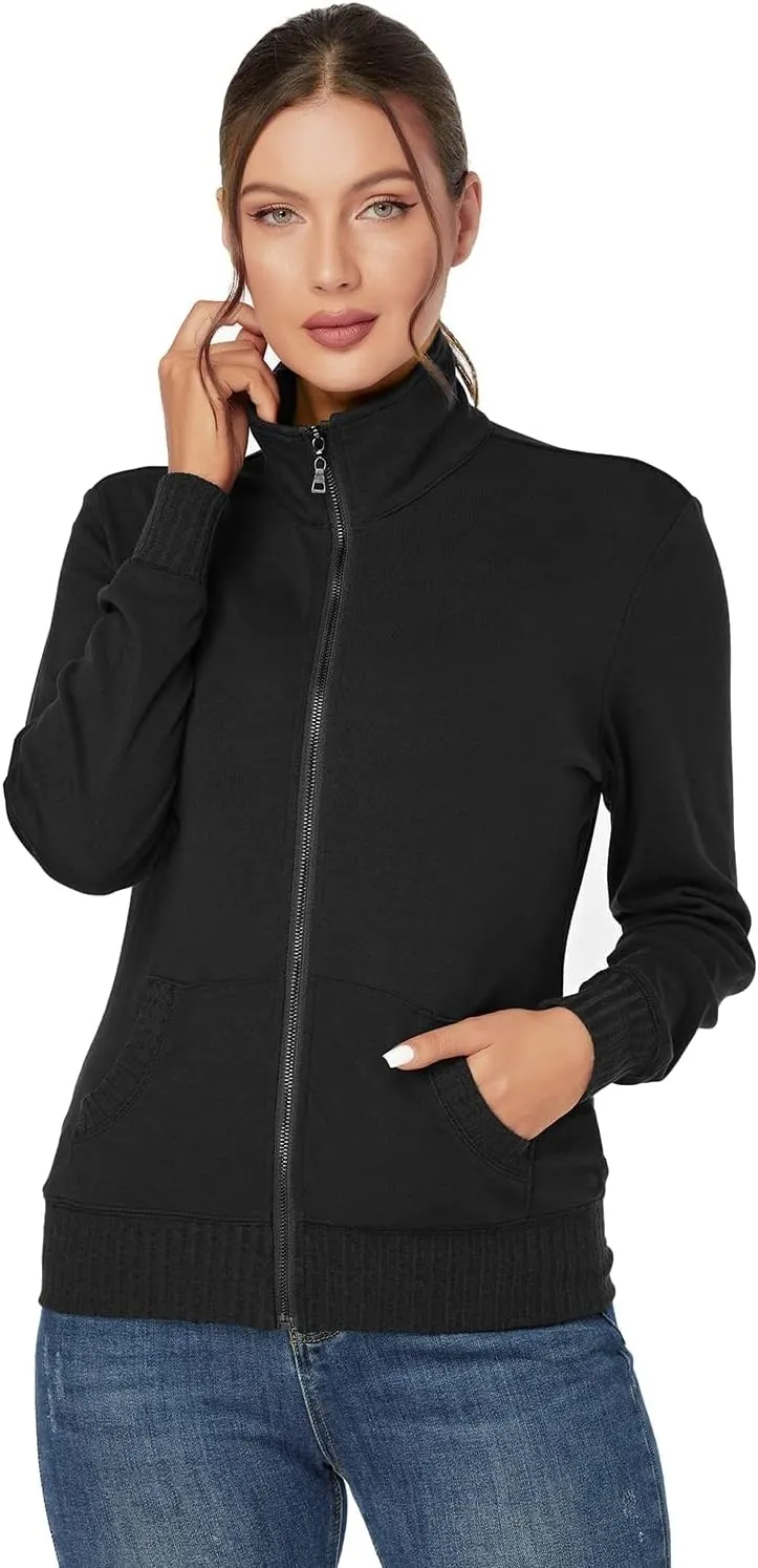 J.Corrine Women's Zip up Sweatshirts Jacket Stand Collar Long Sleeve Running Track Jacket with Pockets