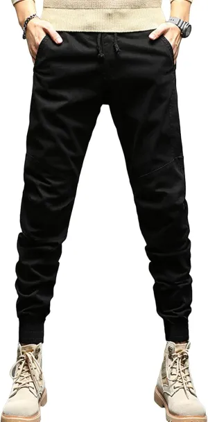 JEsilunmaMY Mens Casual Harem Pants Retro Elastic Waist Slacks Loose Cargo Pants Slim Fit Athletic Jogger Lounge Trousers