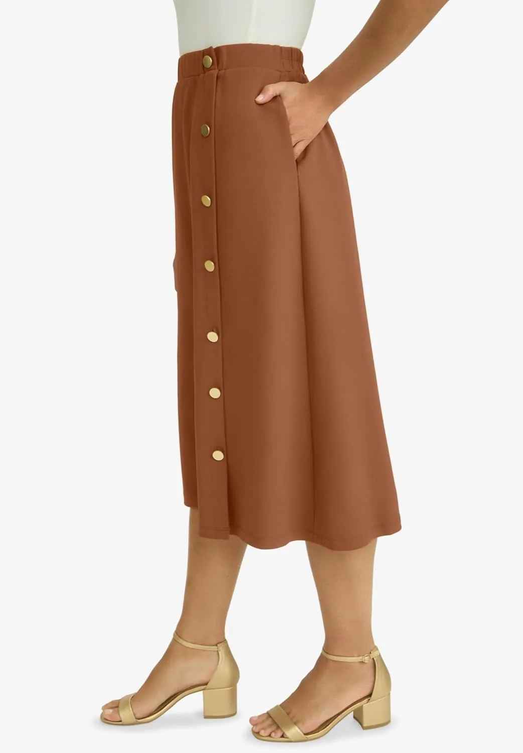 Jessica London Women's Plus Size Knit Crepe Side Button Midi Skirt