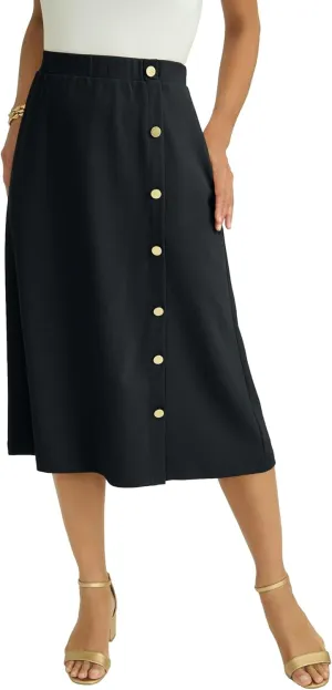Jessica London Women's Plus Size Knit Crepe Side Button Midi Skirt