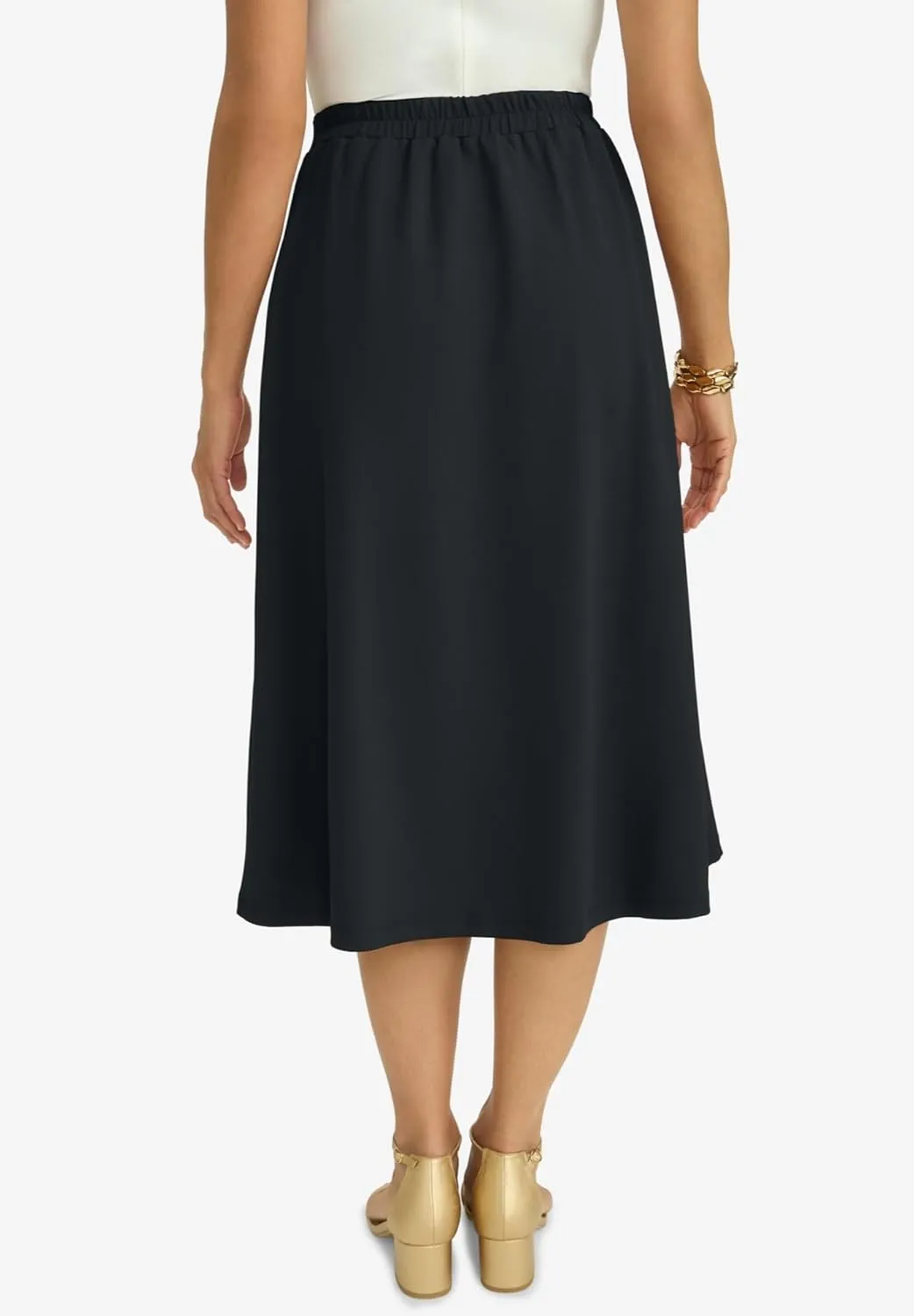 Jessica London Women's Plus Size Knit Crepe Side Button Midi Skirt