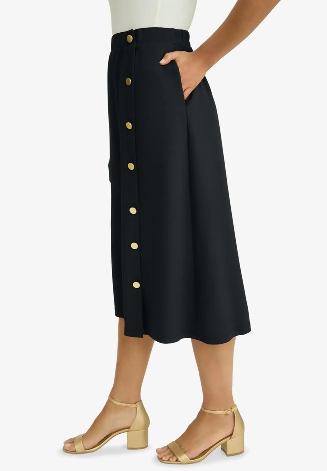 Jessica London Women's Plus Size Knit Crepe Side Button Midi Skirt