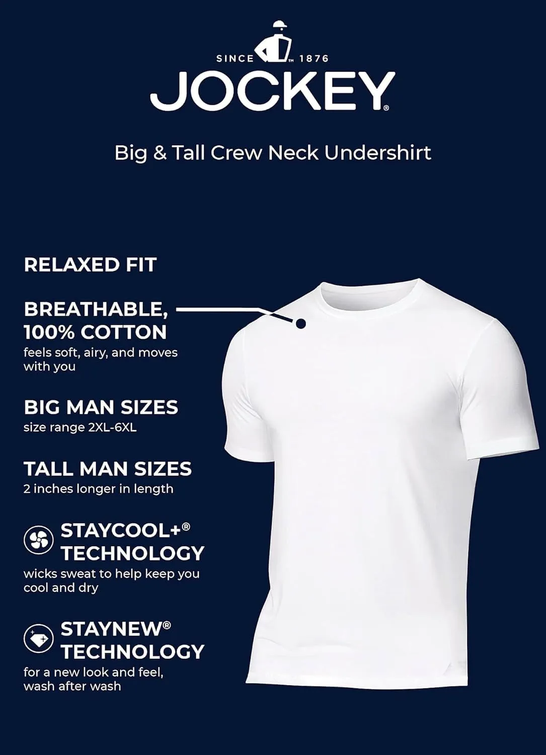Jockey Men's Undershirt Classic Crew Neck Undershirt - 12 Pack