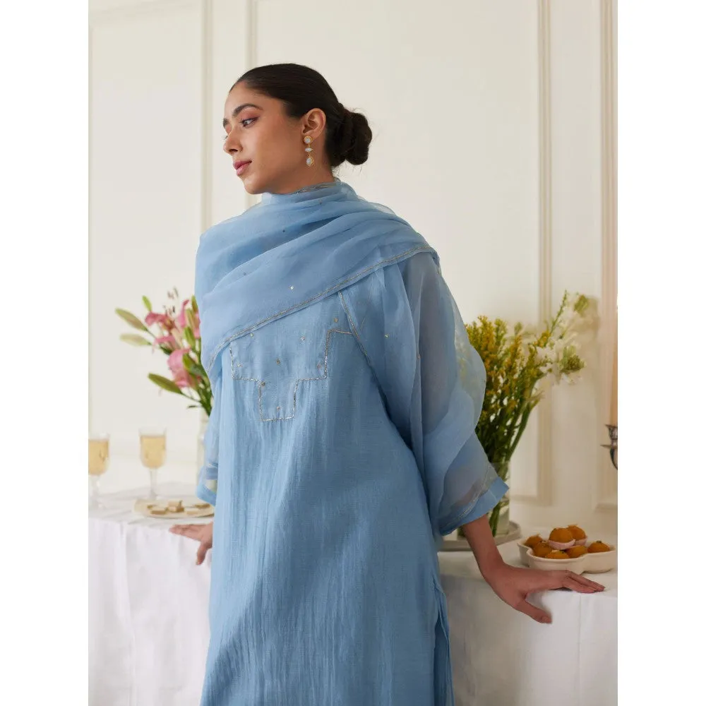 Juanita Blue Handwoven Chanderi Kurta & Pant with Dupatta (Set of 3)