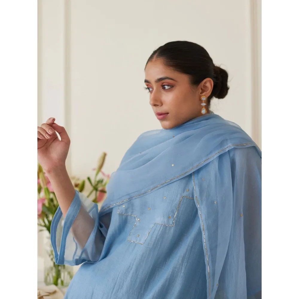 Juanita Blue Handwoven Chanderi Kurta & Pant with Dupatta (Set of 3)