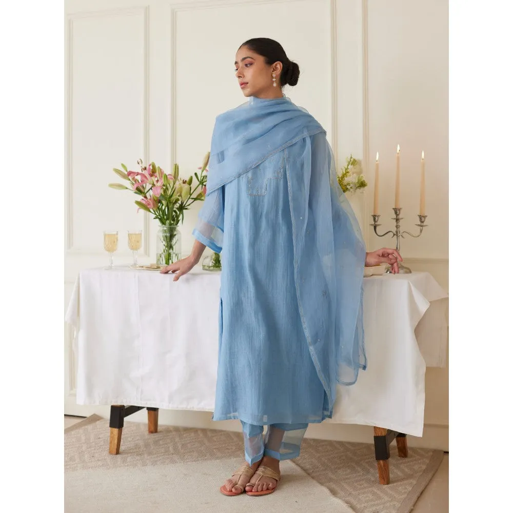 Juanita Blue Handwoven Chanderi Kurta & Pant with Dupatta (Set of 3)