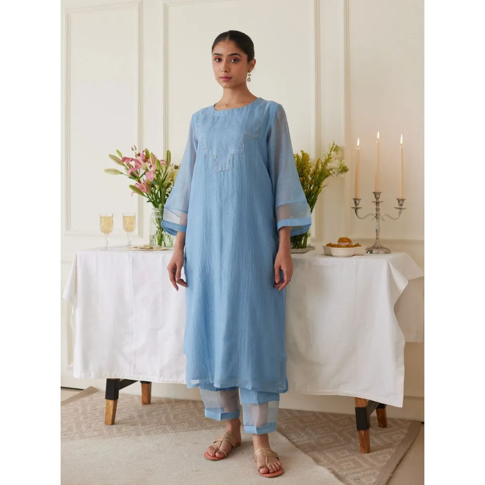 Juanita Blue Handwoven Chanderi Kurta & Pant with Dupatta (Set of 3)