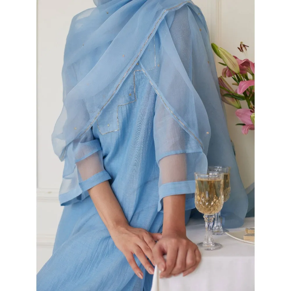 Juanita Blue Handwoven Chanderi Kurta & Pant with Dupatta (Set of 3)