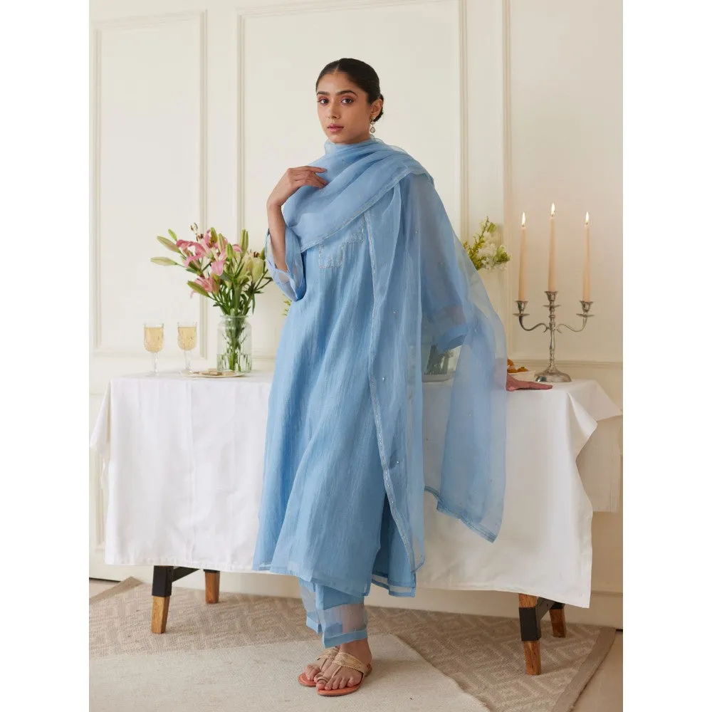 Juanita Blue Handwoven Chanderi Kurta & Pant with Dupatta (Set of 3)