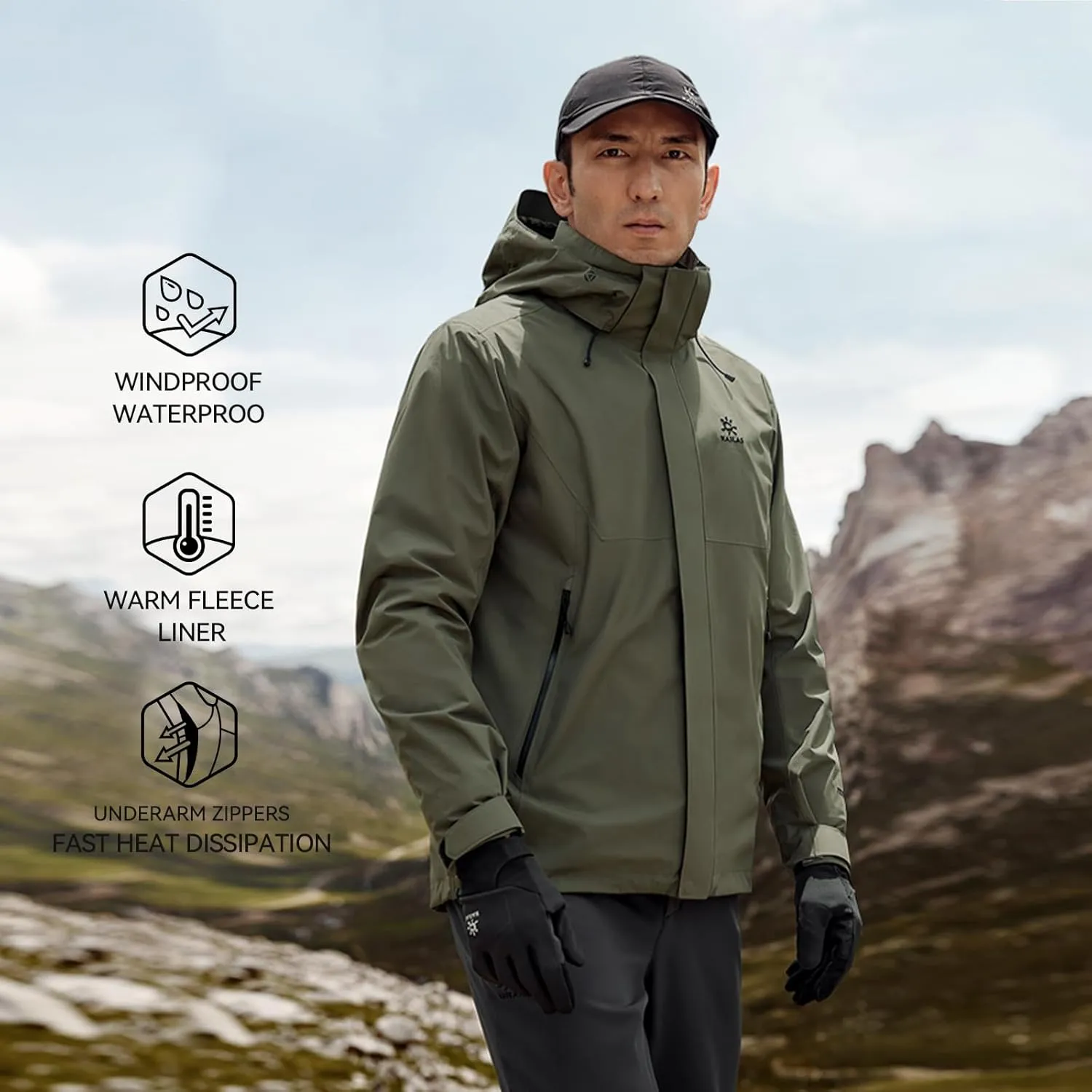 KAILAS Men's Ski Jacket Winter Coat Waterproof 3 in 1 Ski Jacket Windproof Snow Jacket Puffer Coat Down Fleece Lined