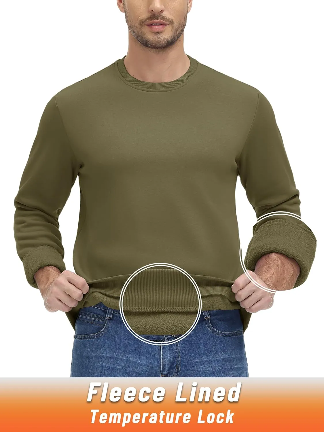 KEFITEVD Men's Crewneck Sweatshirt Long Sleeve Warm Fall Sweatshirt Fleece Lined Pullover