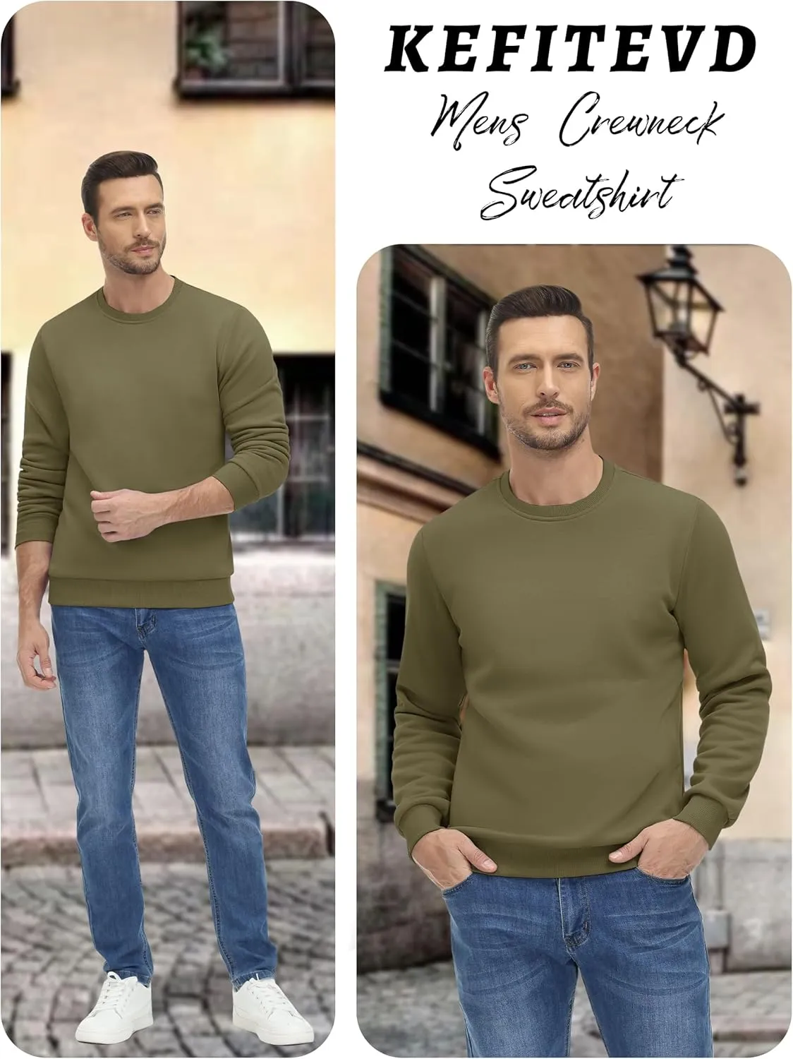 KEFITEVD Men's Crewneck Sweatshirt Long Sleeve Warm Fall Sweatshirt Fleece Lined Pullover