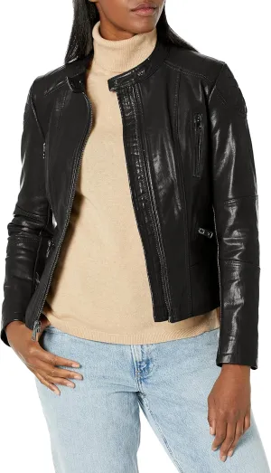 Kenneth Cole Women's Classic Short Moto Faux Leather Jacket
