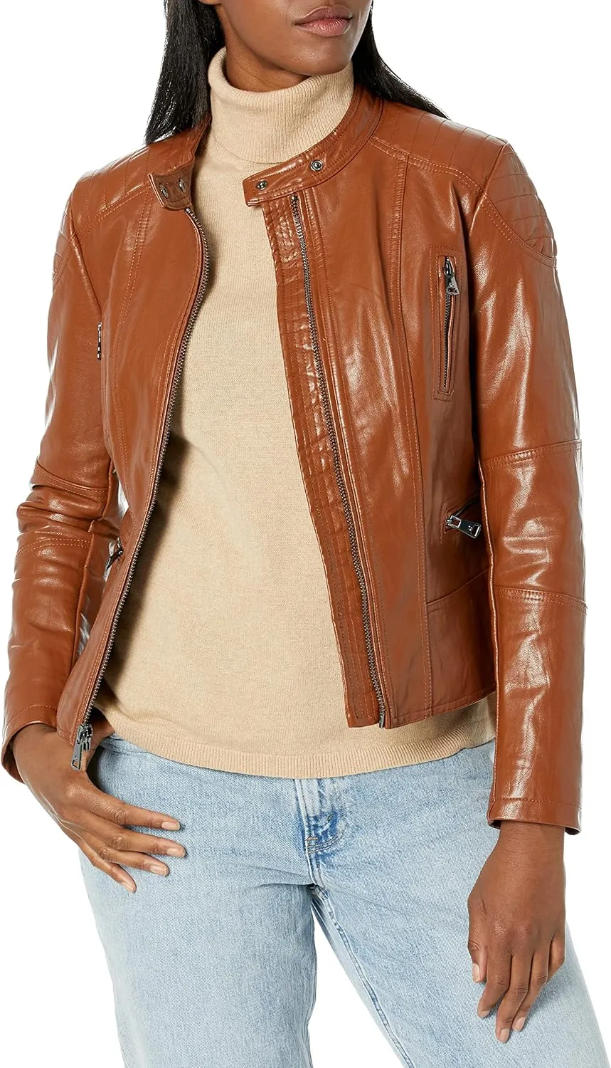 Kenneth Cole Women's Classic Short Moto Faux Leather Jacket