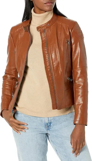 Kenneth Cole Women's Classic Short Moto Faux Leather Jacket