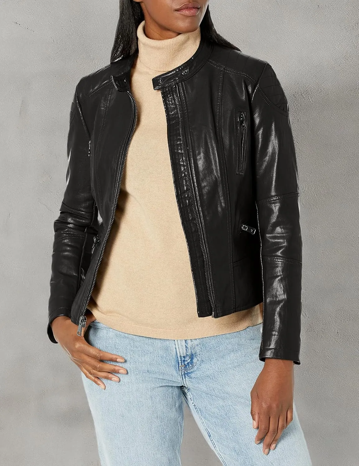 Kenneth Cole Women's Classic Short Moto Faux Leather Jacket