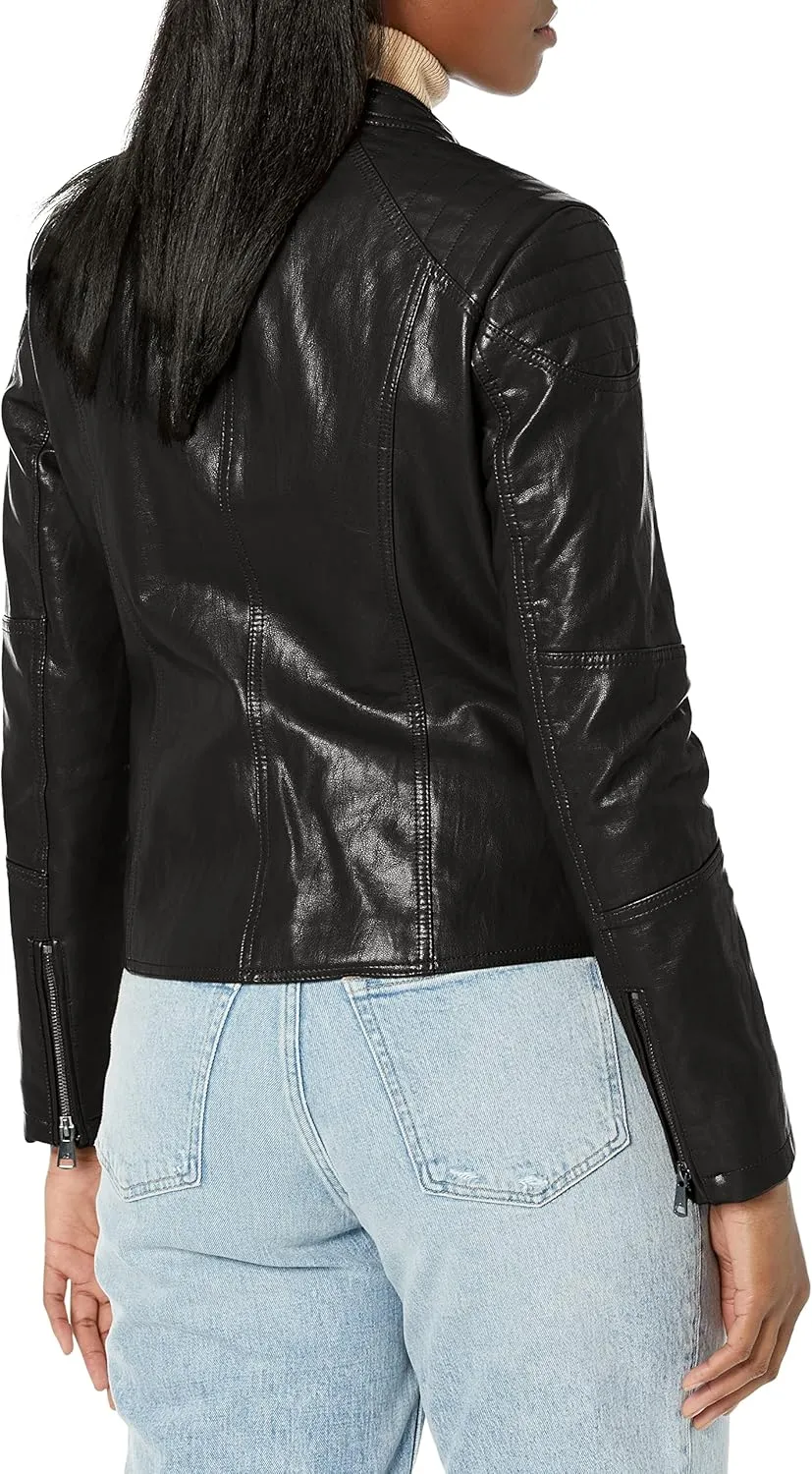Kenneth Cole Women's Classic Short Moto Faux Leather Jacket