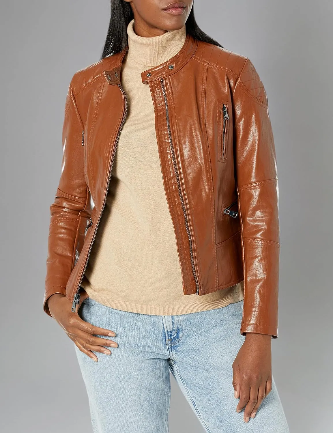 Kenneth Cole Women's Classic Short Moto Faux Leather Jacket