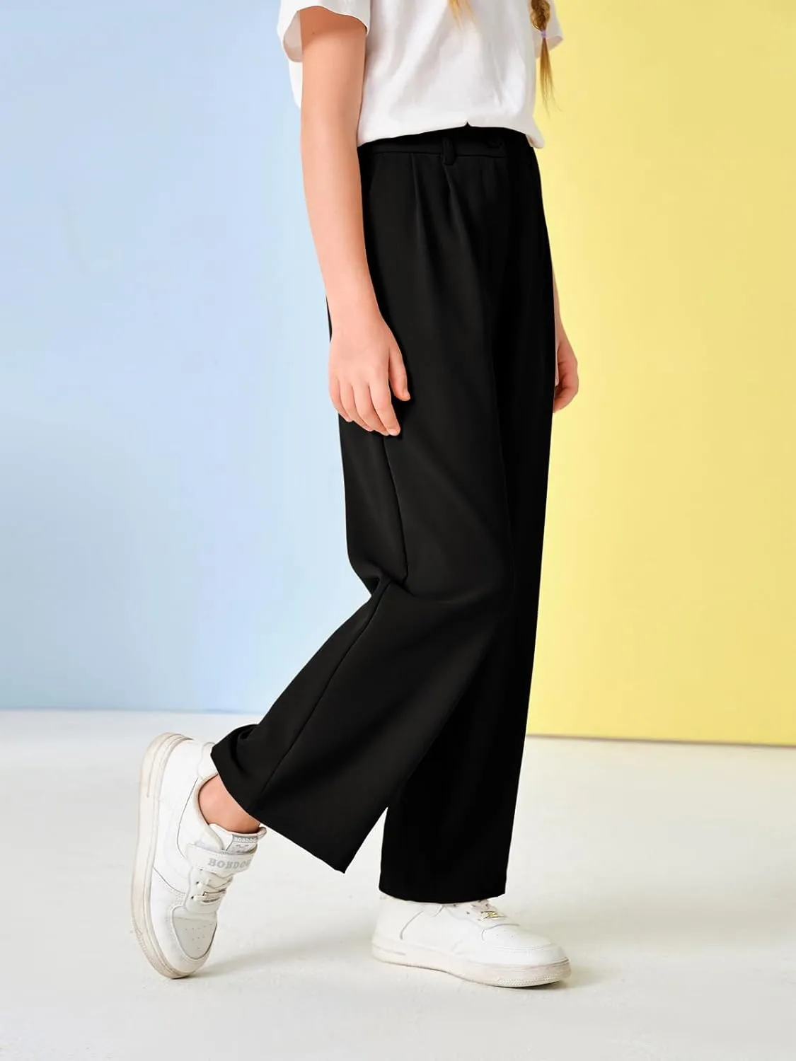 Kids Girls High Waist Wide Leg School Uniform Pants 5-14 Years