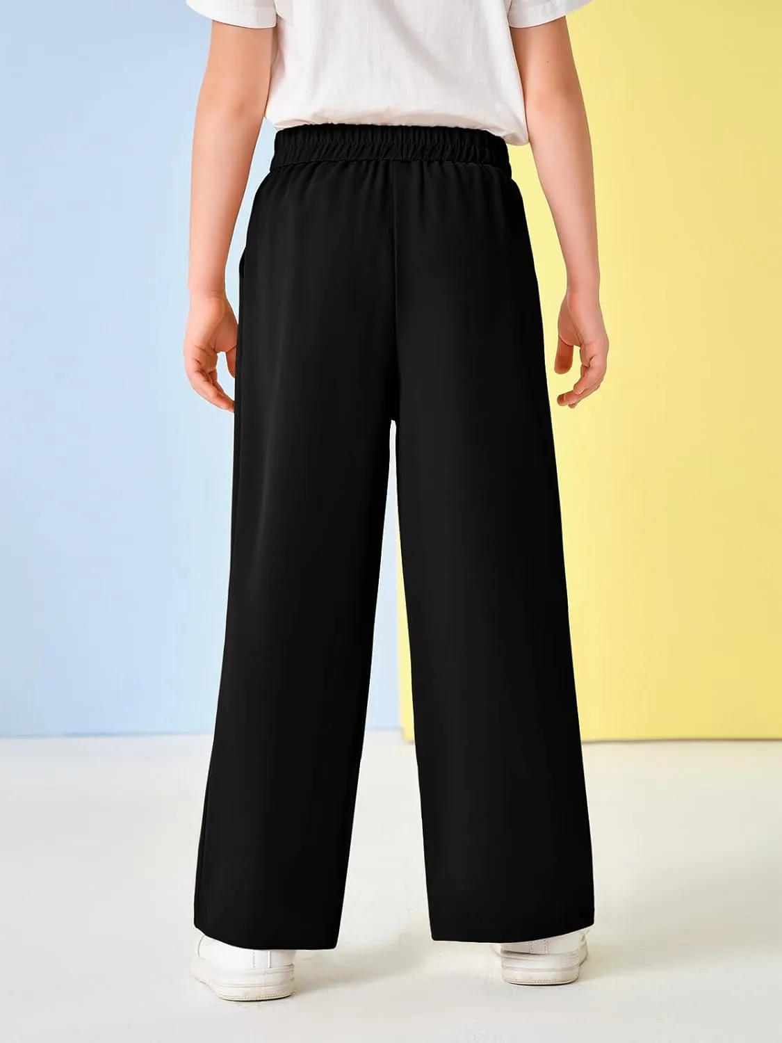 Kids Girls High Waist Wide Leg School Uniform Pants 5-14 Years