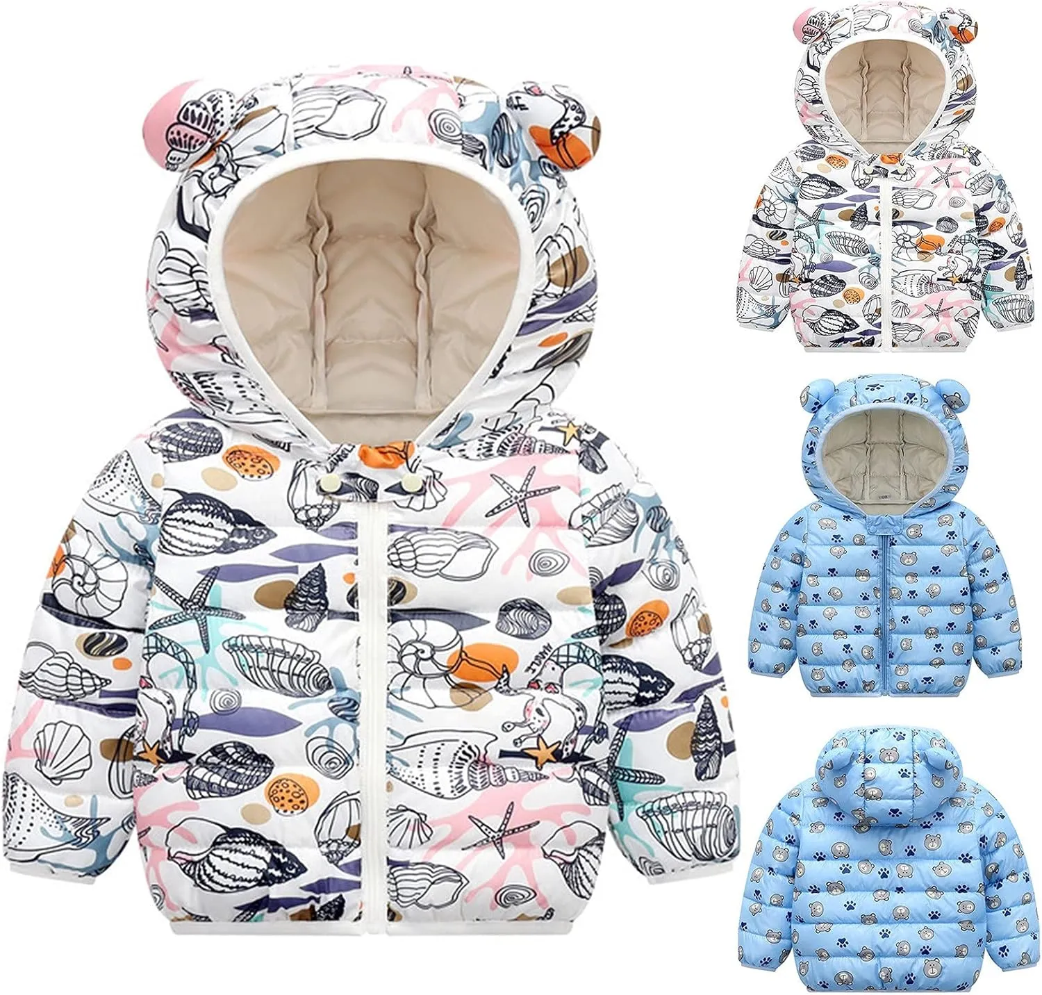 Kids Toddler Baby Girls Boys Winter Warm Thick Cotton Down Hooded Padded Clothes Coat Winter Jacket Coat Outer Clothing